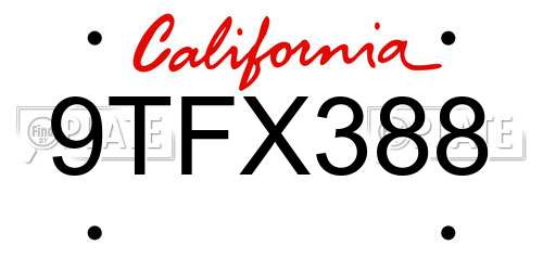 9TFX388 California License Plate