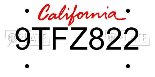 9TFZ822 California License Plate