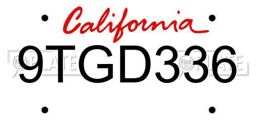 9TGD336 California License Plate