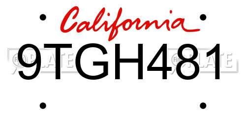 9TGH481 California License Plate