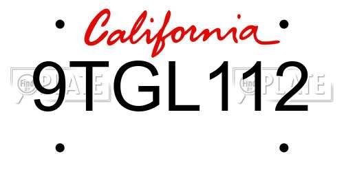9TGL112 California License Plate