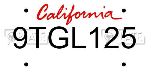 9TGL125 California License Plate