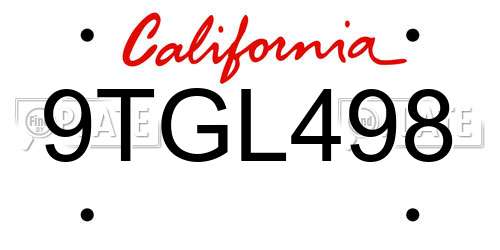 9TGL498 California License Plate