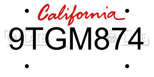 9TGM874 California License Plate