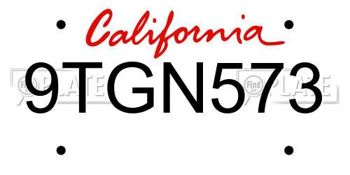 9TGN573 California License Plate