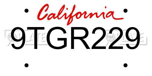 9TGR229 California License Plate
