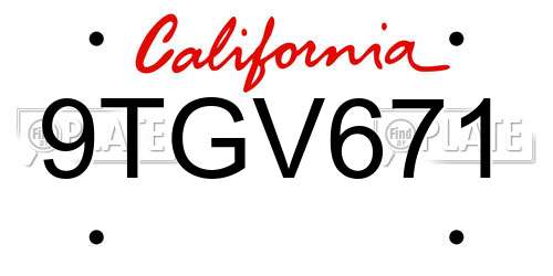 9TGV671 California License Plate