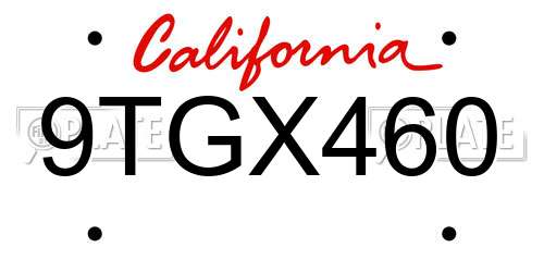 9TGX460 California License Plate