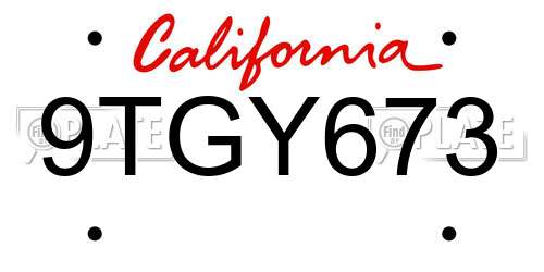 9TGY673 California License Plate
