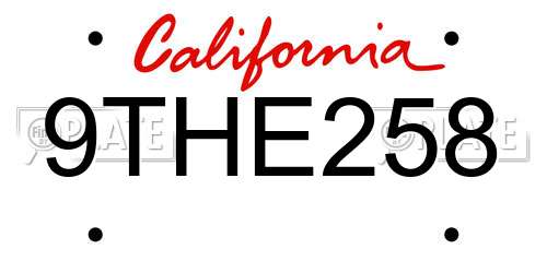 9THE258 California License Plate