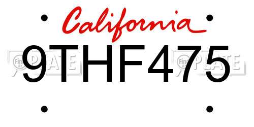 9THF475 California License Plate