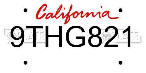 9THG821 California License Plate