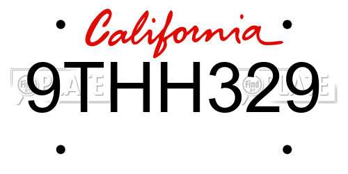 9THH329 California License Plate