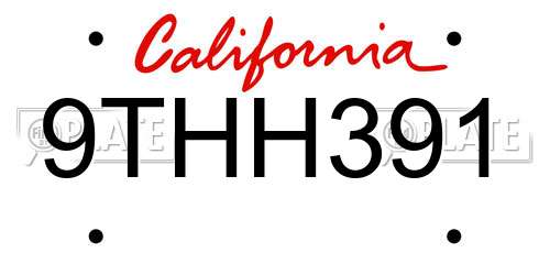 9THH391 California License Plate