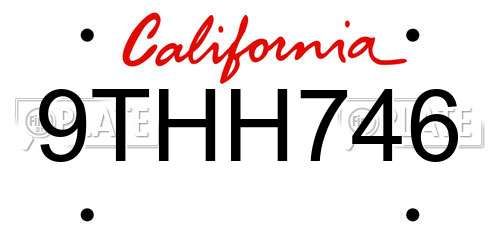 9THH746 California License Plate