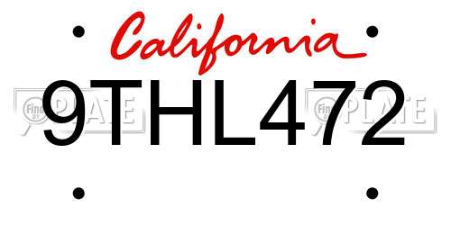 9THL472 California License Plate