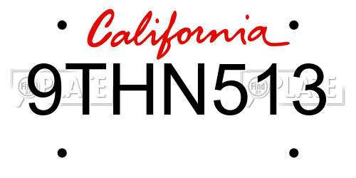9THN513 California License Plate