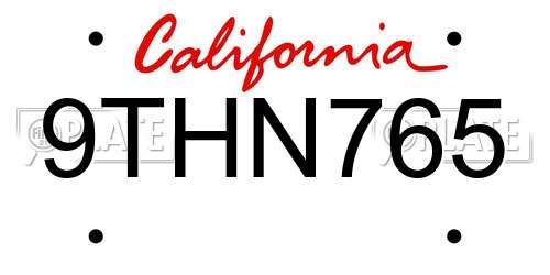 9THN765 California License Plate