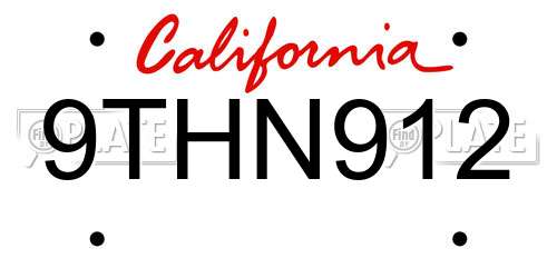 9THN912 California License Plate