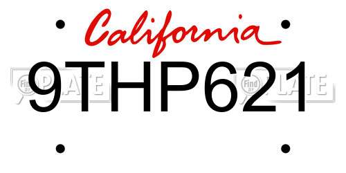 9THP621 California License Plate
