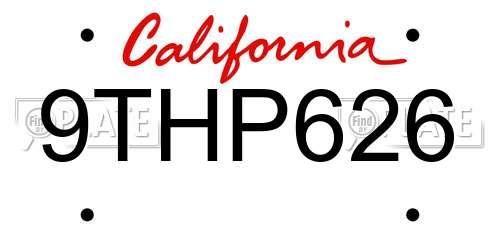 9THP626 California License Plate
