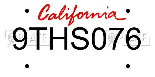 9THS076 California License Plate