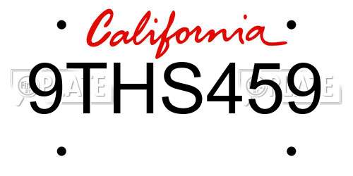 9THS459 California License Plate
