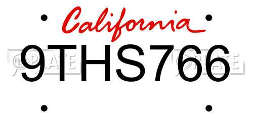 9THS766 California License Plate