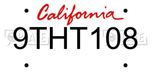 9THT108 California License Plate