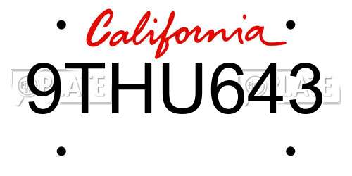 9THU643 California License Plate