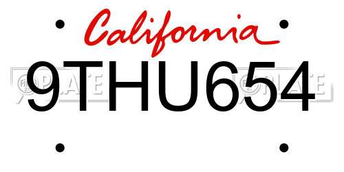 9THU654 California License Plate