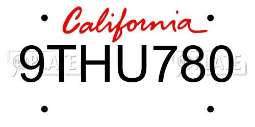 9THU780 California License Plate