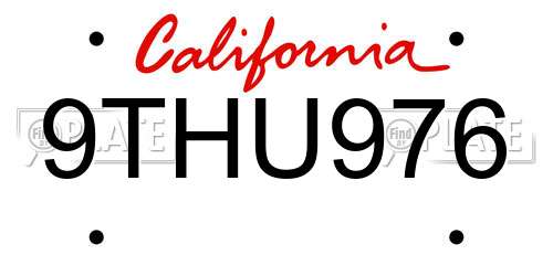9THU976 California License Plate