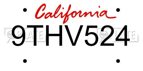 9THV524 California License Plate
