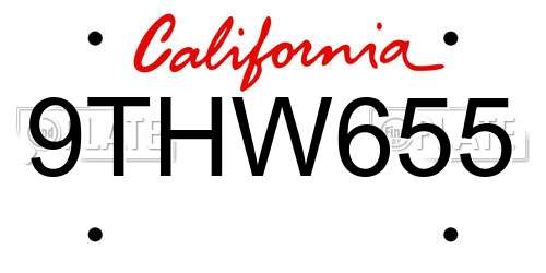 9THW655 California License Plate