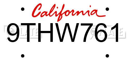 9THW761 California License Plate