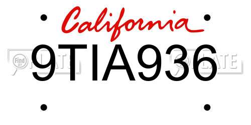 9TIA936 California License Plate