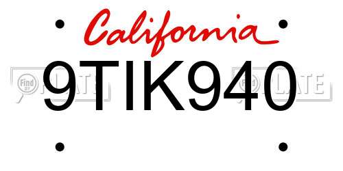 9TIK940 California License Plate