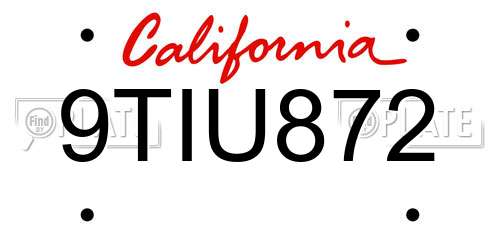 9TIU872 California License Plate