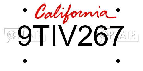 9TIV267 California License Plate