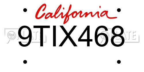 9TIX468 California License Plate