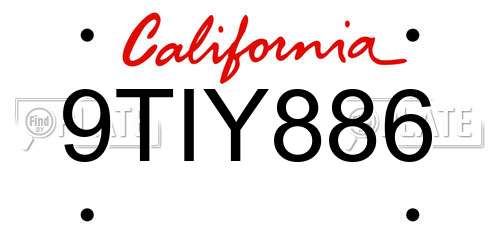 9TIY886 California License Plate