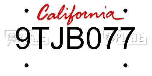 9TJB077 California License Plate