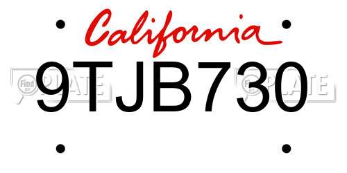 9TJB730 California License Plate