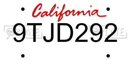 9TJD292 California License Plate