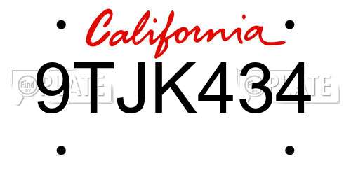 9TJK434 California License Plate