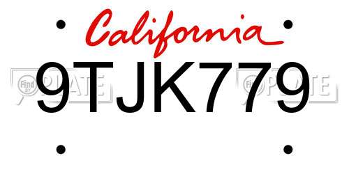 9TJK779 California License Plate
