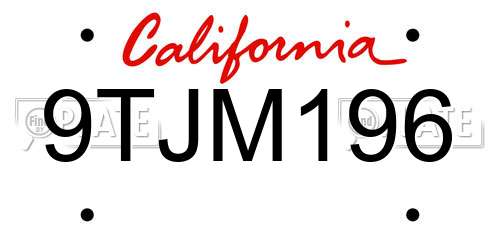 9TJM196 California License Plate