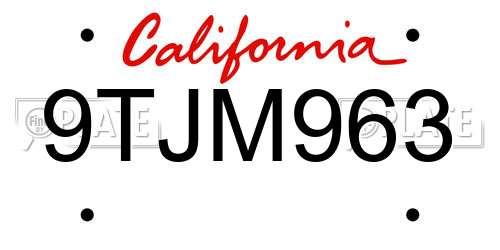 9TJM963 California License Plate