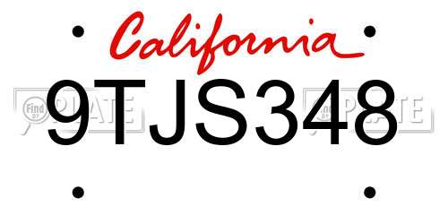 9TJS348 California License Plate